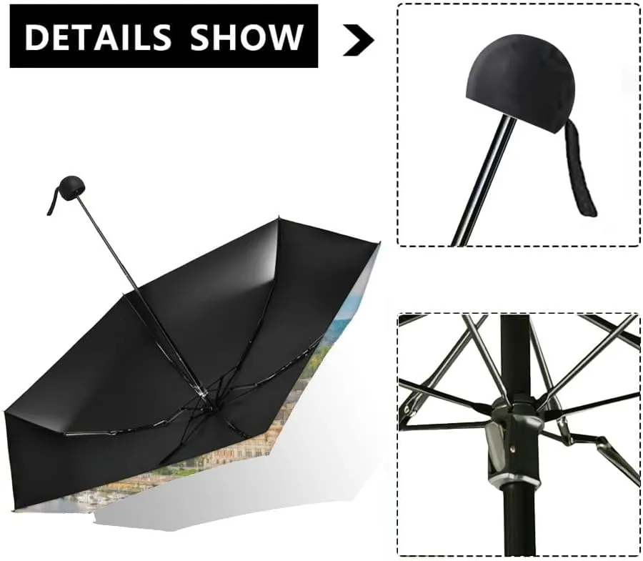 Travel Umbrella for Rain Windproof Jet airplane flying between the clouds Travel around the world Travel Automatic Cute Portable Compact Umbrella for Women Purse Backpack Car Black Sun UV Protection