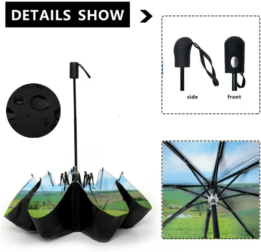 Travel Umbrella for Rain Windproof Scenic landscape sunset an two trees at summer evening Automatic Cute Portable Compact Umbrella for Women Purse Backpack Car Black Sun UV Protection
