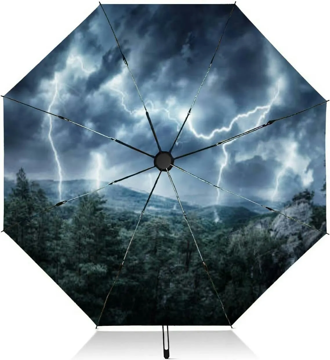 Travel Umbrella for Rain Windproof thunderstorm flash the mountains topic weather Automatic Cute Portable Compact Umbrella for Women Purse Backpack Car Black Sun UV Protection