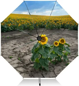 Travel Umbrella for Rain Windproof Yellow sunflower Automatic Cute Portable Compact Umbrella for Women Purse Backpack Car Black Sun UV Protection