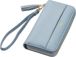 Travelambo Womens Wallet Tassel Bifold Ladies Cluth Wristlet Wrist strap Long Purse