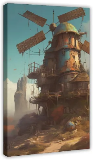 TREKAGF Fantasy Windmill Mountain Sky Art Poster Canvas Poster Bedroom Decor Landscape Office Room Decor Gift 20x30inch(50x75cm)