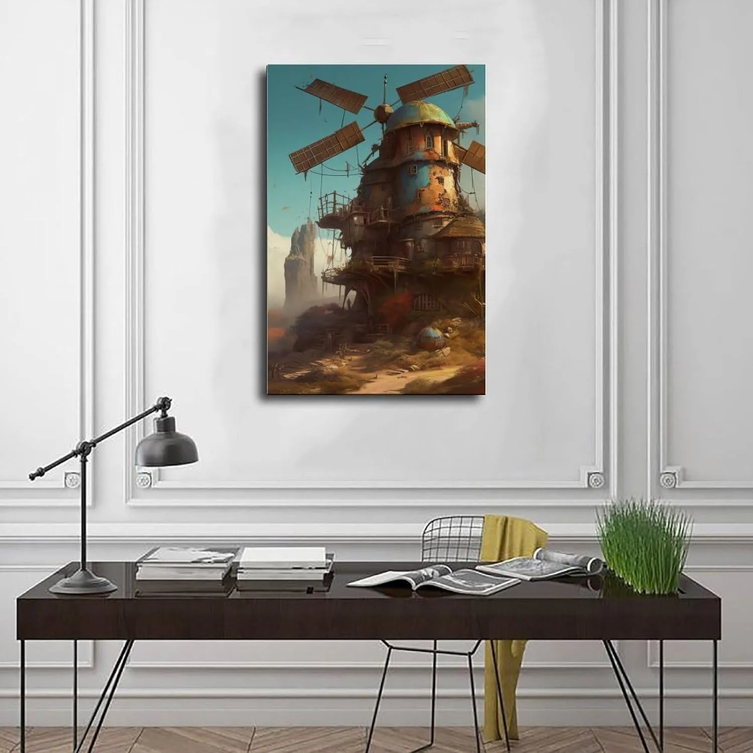 TREKAGF Fantasy Windmill Mountain Sky Art Poster Canvas Poster Bedroom Decor Landscape Office Room Decor Gift 20x30inch(50x75cm)