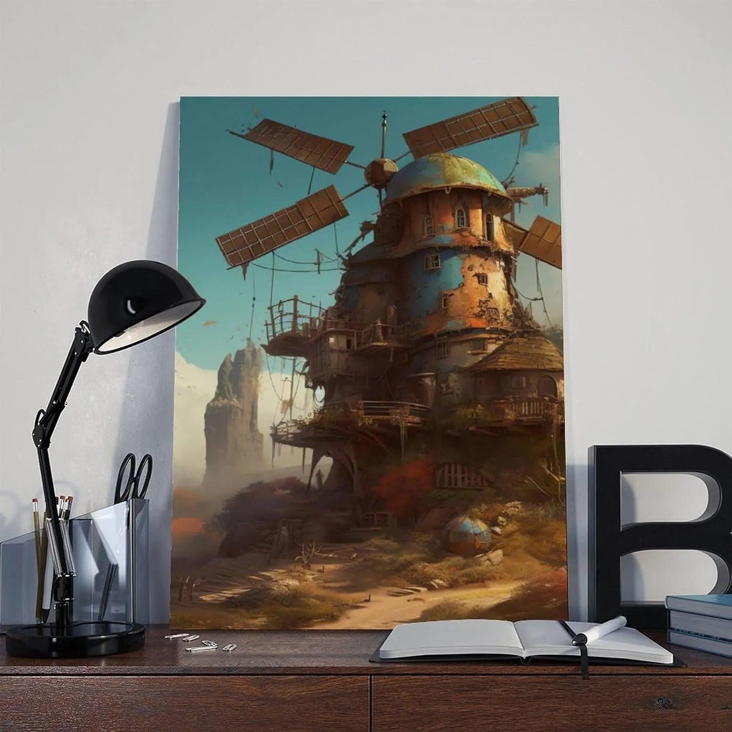 TREKAGF Fantasy Windmill Mountain Sky Art Poster Canvas Poster Bedroom Decor Landscape Office Room Decor Gift 20x30inch(50x75cm)