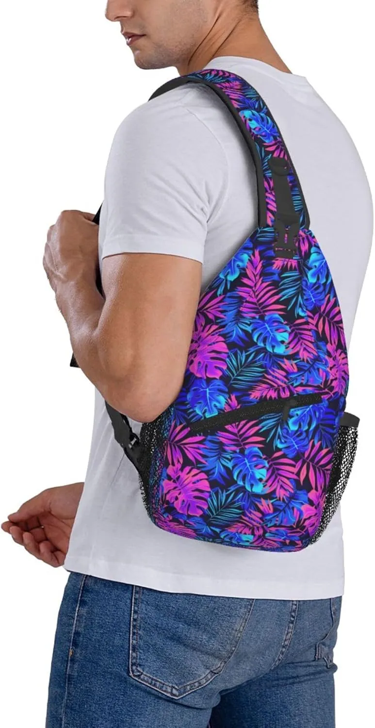 Tropical Hawaii Neon Palm Leav Crossbody bags for women Men Sling Bag Travel Chest Backpack Leisure Sports Outdoor Running Hiking