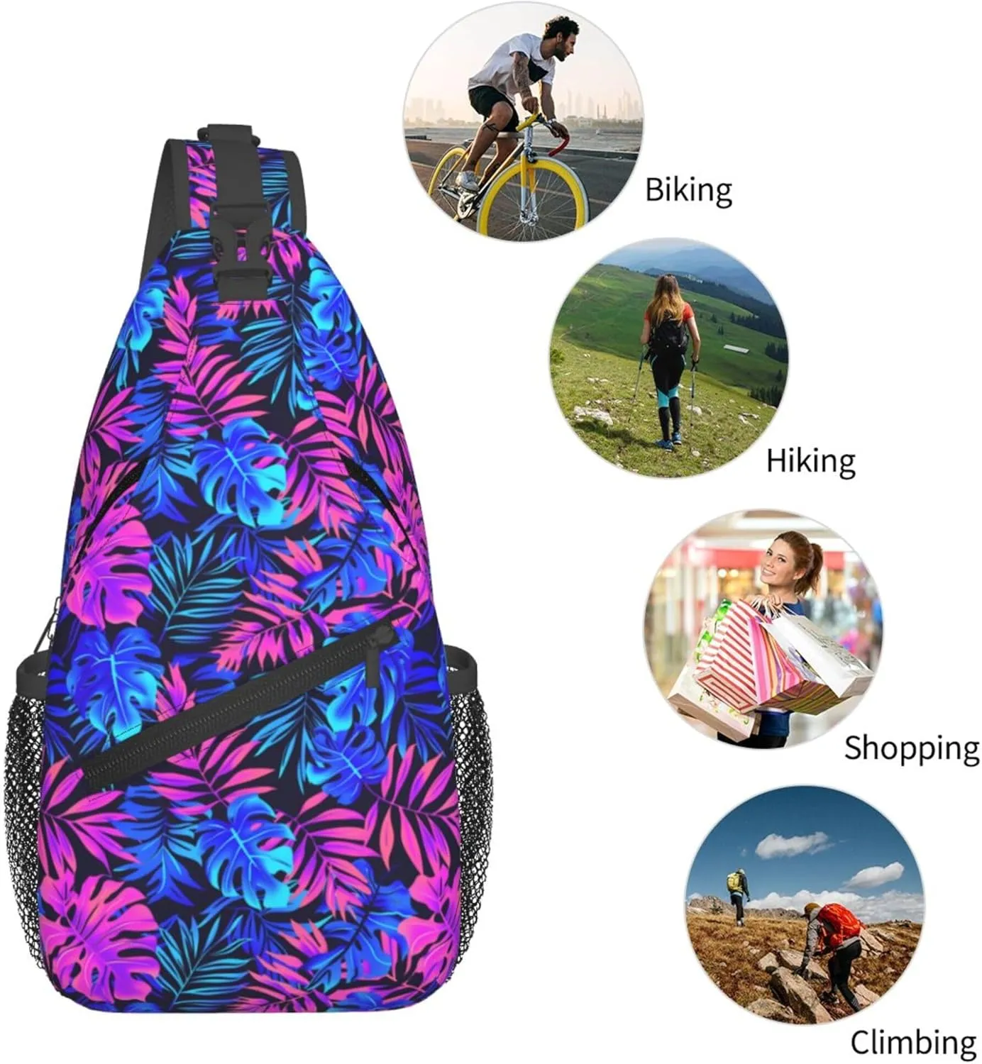 Tropical Hawaii Neon Palm Leav Crossbody bags for women Men Sling Bag Travel Chest Backpack Leisure Sports Outdoor Running Hiking