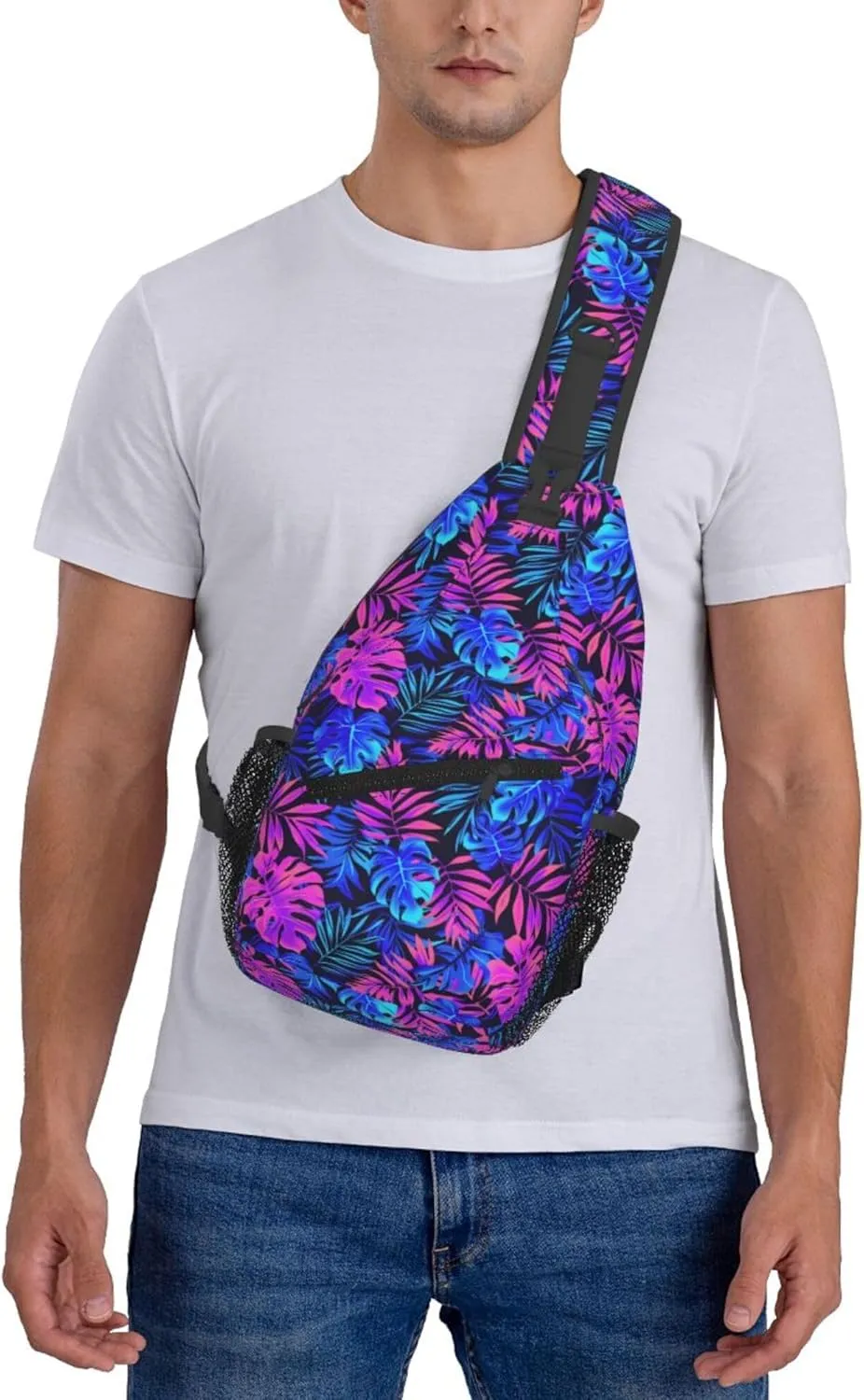 Tropical Hawaii Neon Palm Leav Crossbody bags for women Men Sling Bag Travel Chest Backpack Leisure Sports Outdoor Running Hiking