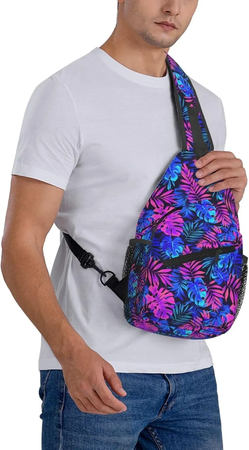 Tropical Hawaii Neon Palm Leav Crossbody bags for women Men Sling Bag Travel Chest Backpack Leisure Sports Outdoor Running Hiking