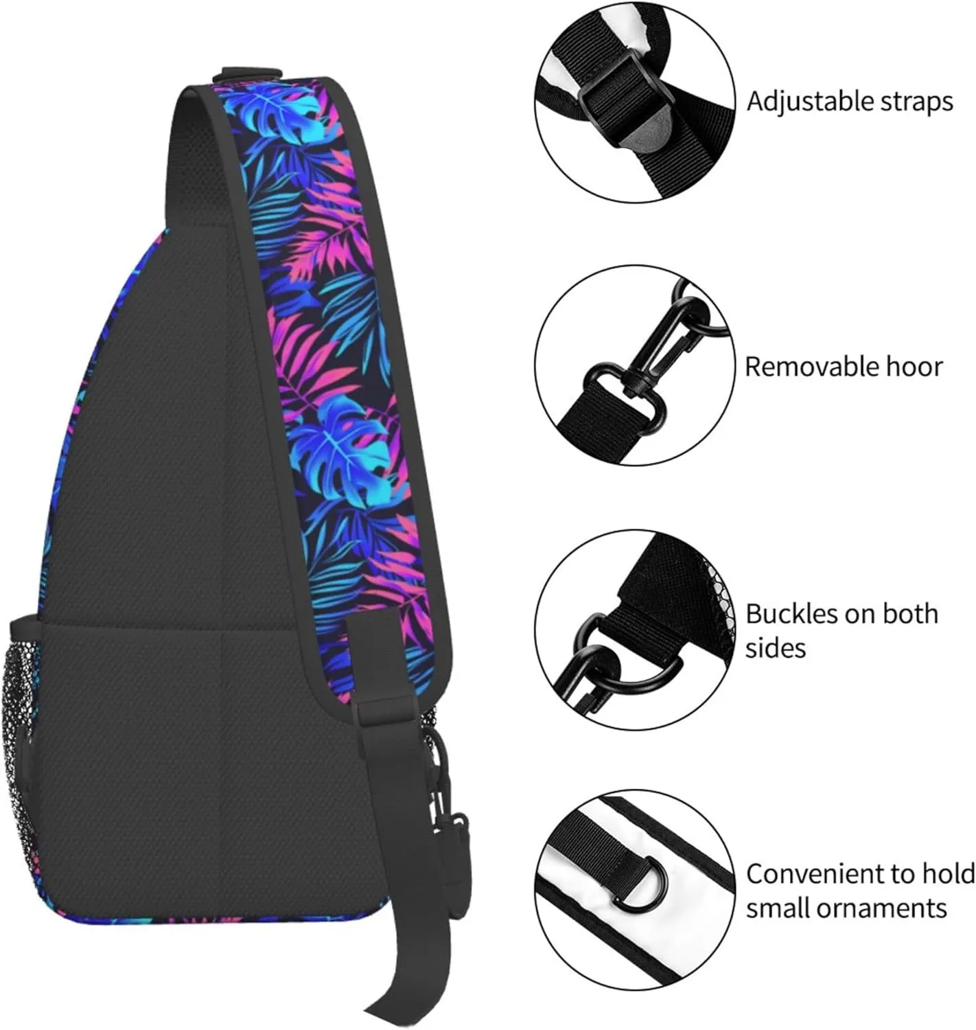 Tropical Hawaii Neon Palm Leav Crossbody bags for women Men Sling Bag Travel Chest Backpack Leisure Sports Outdoor Running Hiking