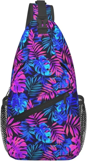 Tropical Hawaii Neon Palm Leav Crossbody bags for women Men Sling Bag Travel Chest Backpack Leisure Sports Outdoor Running Hiking