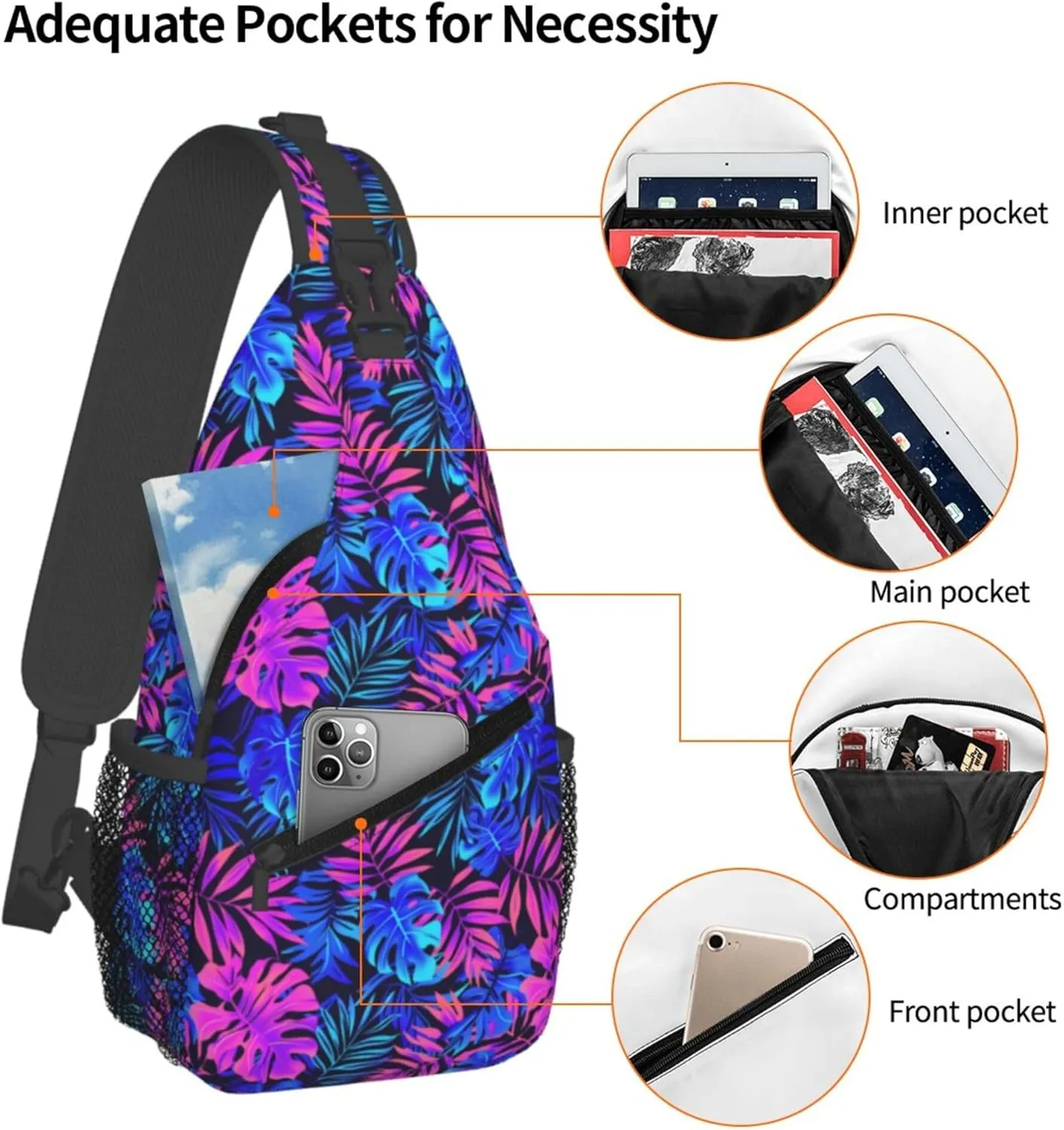 Tropical Hawaii Neon Palm Leav Crossbody bags for women Men Sling Bag Travel Chest Backpack Leisure Sports Outdoor Running Hiking