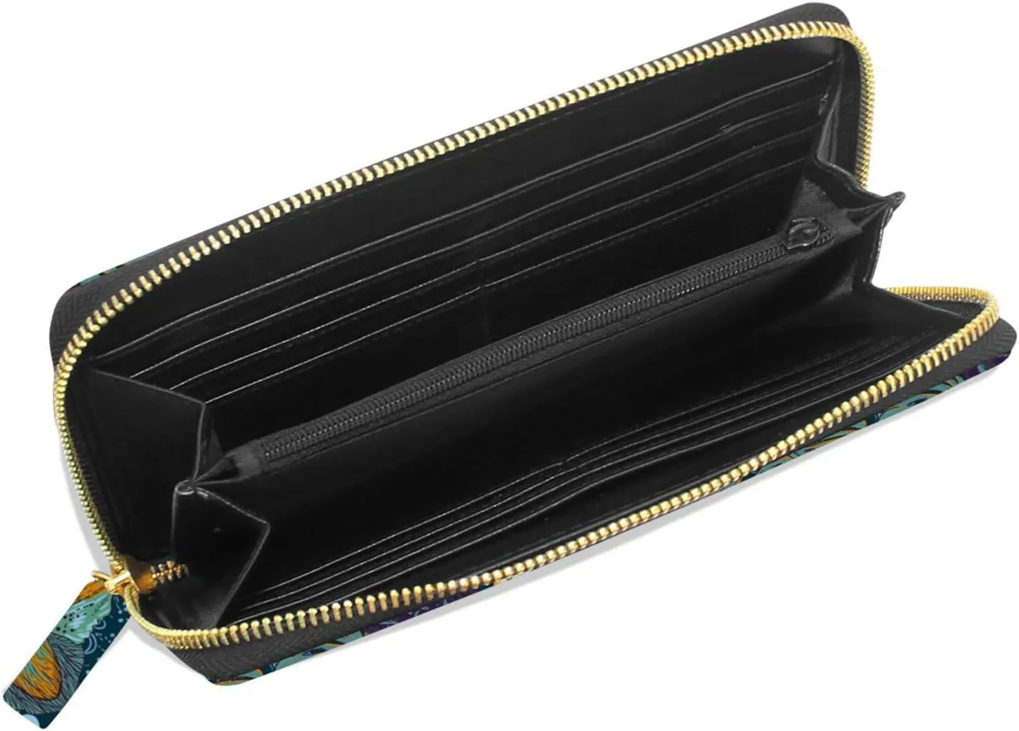 Tropical Seamless Exotic Turquoise Flowers, Toucan and Yellow Tiger Leather Long Wallet Organizer with Zipper Purse Clutch Bag for Women Men Key Card Coin Passport Checkbook 8 x 4 inch