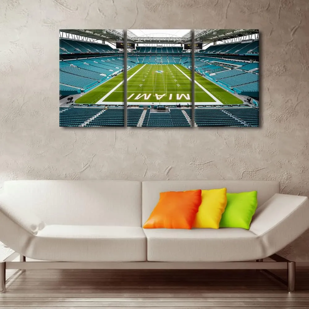TUMOVO 3 Pieces Hard Rock Stadium Canvas Wall Art, American Football Team Dolphins Art Print for Home Wall Decor, Football Game Posters Gift for Men Boys Room Decorations, 48" Wx24 H