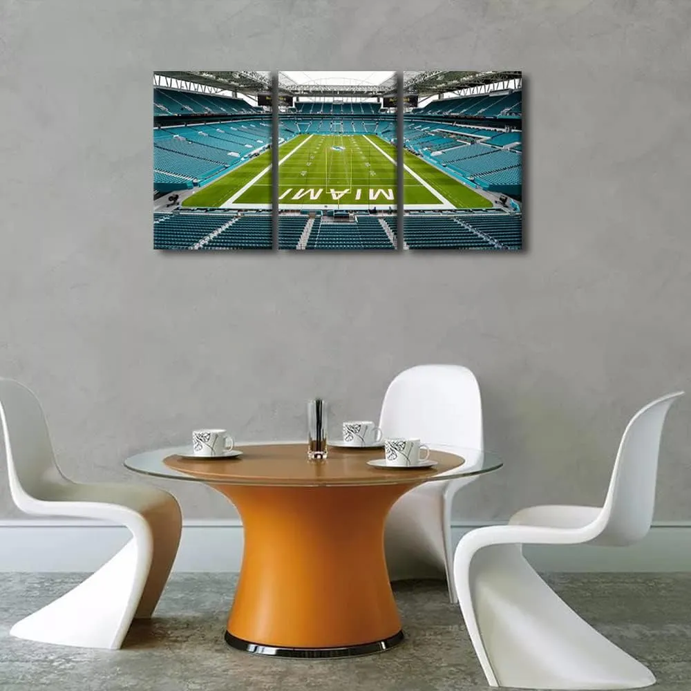 TUMOVO 3 Pieces Hard Rock Stadium Canvas Wall Art, American Football Team Dolphins Art Print for Home Wall Decor, Football Game Posters Gift for Men Boys Room Decorations, 48" Wx24 H
