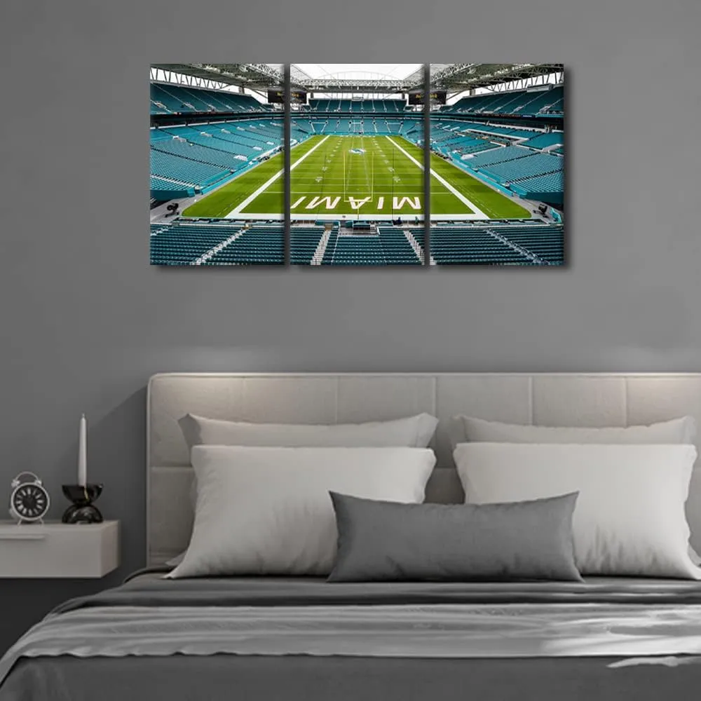 TUMOVO 3 Pieces Hard Rock Stadium Canvas Wall Art, American Football Team Dolphins Art Print for Home Wall Decor, Football Game Posters Gift for Men Boys Room Decorations, 48" Wx24 H