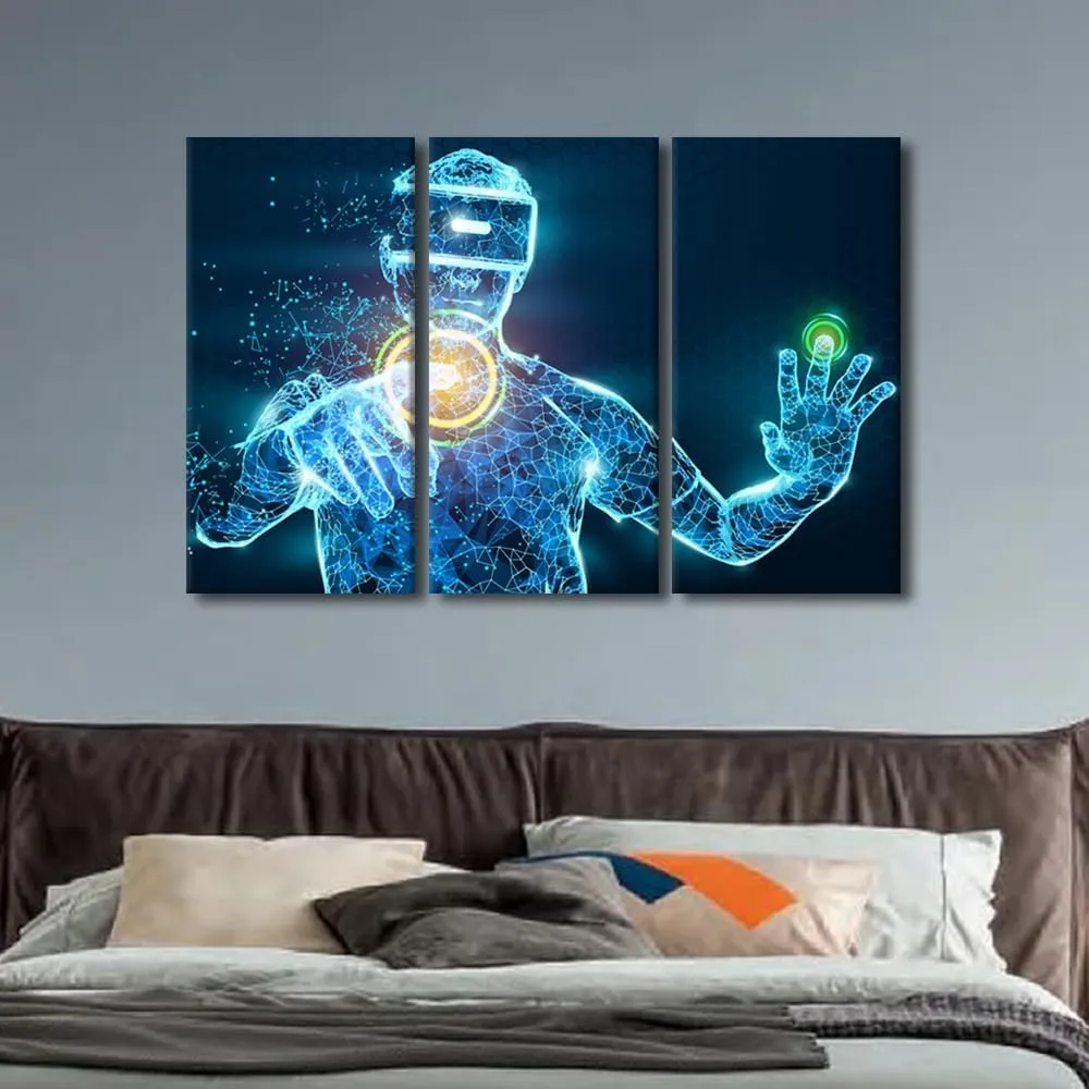 TUMOVO Virtual Reality Wall Decor VR Headset Wall Art Holographic Pictures for Wall Decor VR Games Prints Wall Art Poster Artwork for Walls Stretched and Framed Ready to Hang, 42x28 Inch