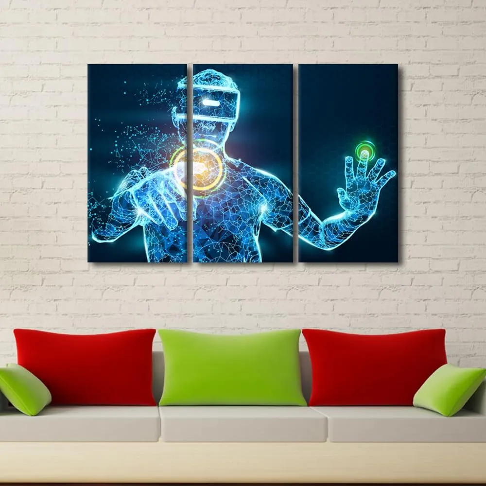 TUMOVO Virtual Reality Wall Decor VR Headset Wall Art Holographic Pictures for Wall Decor VR Games Prints Wall Art Poster Artwork for Walls Stretched and Framed Ready to Hang, 42x28 Inch