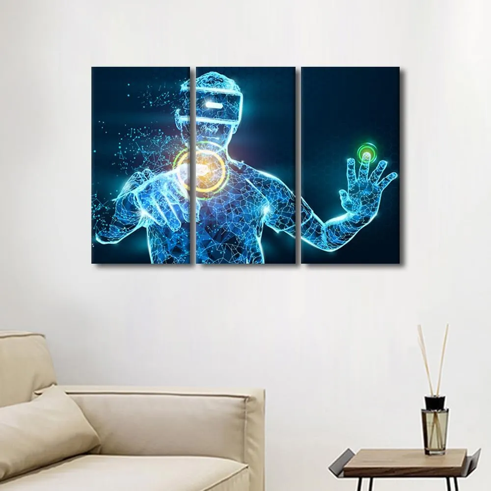 TUMOVO Virtual Reality Wall Decor VR Headset Wall Art Holographic Pictures for Wall Decor VR Games Prints Wall Art Poster Artwork for Walls Stretched and Framed Ready to Hang, 42x28 Inch