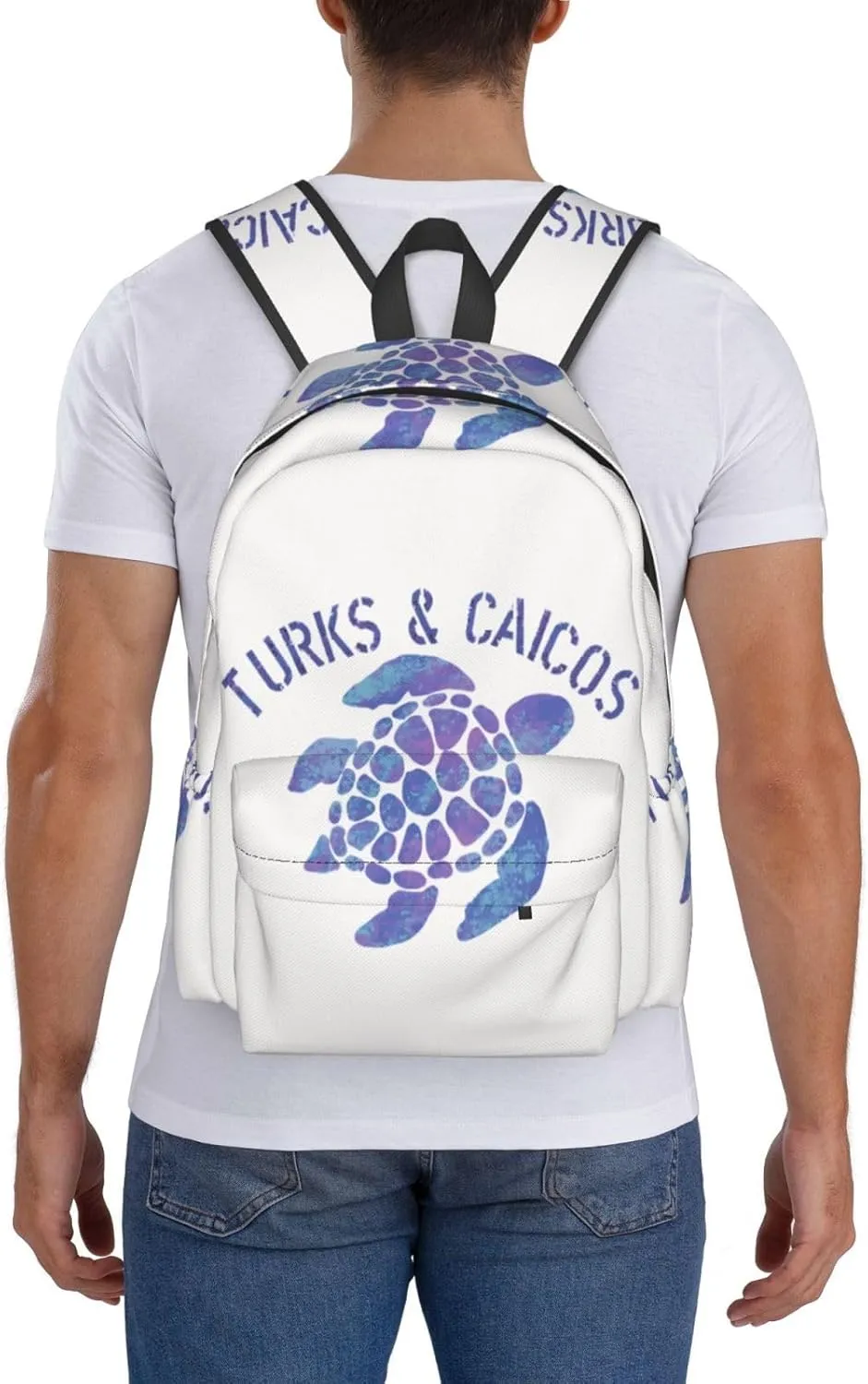 Turks Caicos Islands Flag Turtle Casual Backpack Large Capacity Travel Backpacks Laptop Daypack Commuter Rucksack Adjustable Strap Sports Bags for Hiking Biking