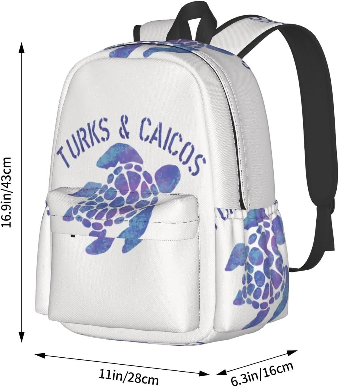 Turks Caicos Islands Flag Turtle Casual Backpack Large Capacity Travel Backpacks Laptop Daypack Commuter Rucksack Adjustable Strap Sports Bags for Hiking Biking