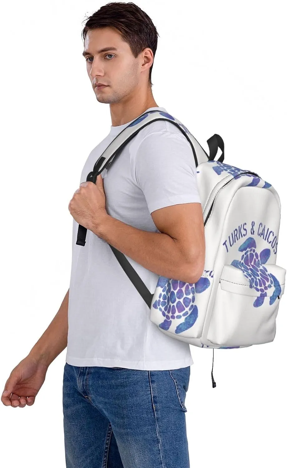 Turks Caicos Islands Flag Turtle Casual Backpack Large Capacity Travel Backpacks Laptop Daypack Commuter Rucksack Adjustable Strap Sports Bags for Hiking Biking