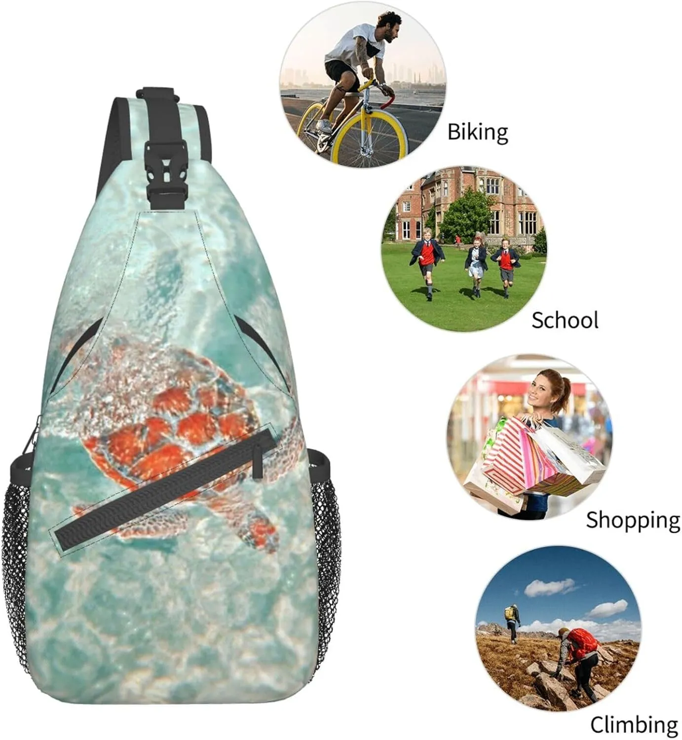 Turtle Shoulder Bag Sea Turtle Sling Backpack Daypack Casual Backpack Hiking Bag Beach Backpack Bag