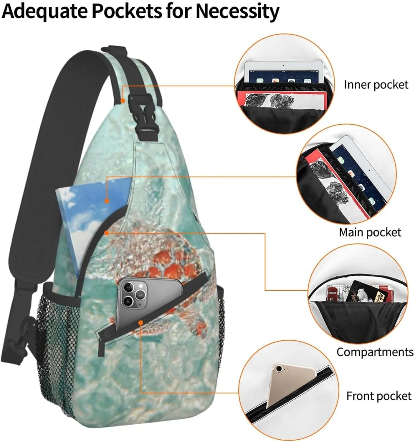 Turtle Shoulder Bag Sea Turtle Sling Backpack Daypack Casual Backpack Hiking Bag Beach Backpack Bag