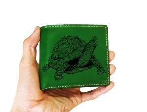 Turtle sketch men wallet, personalized animal pattern leather wallet for him, christmas present for men