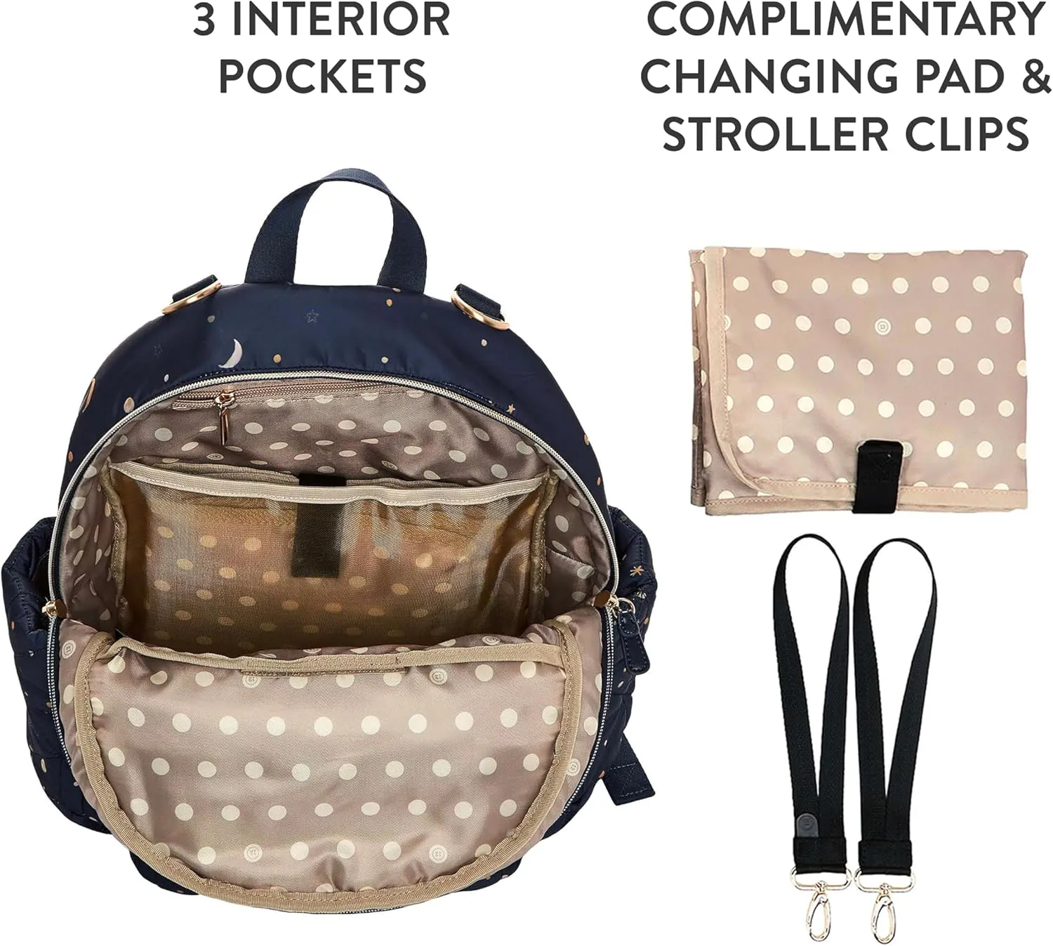TWELVElittle Little Companion Diaper Bag Backpack 2.0 *NEW* with Changing Pad and Stroller Clips,Midnight