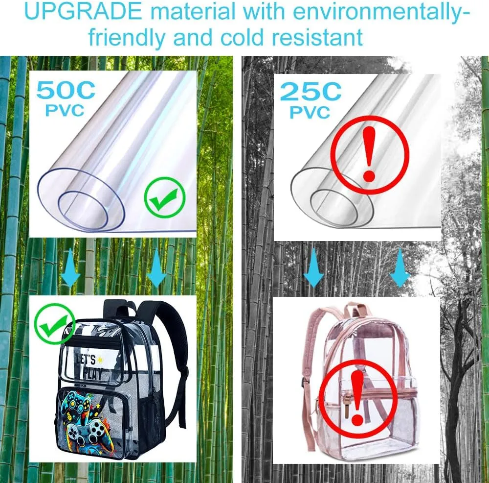 UFNDC 3PCS Clear Backpack for Girls and Boys, Unicorn Cat Transparent Bookbag, See Through School Bag for Kids Elementary