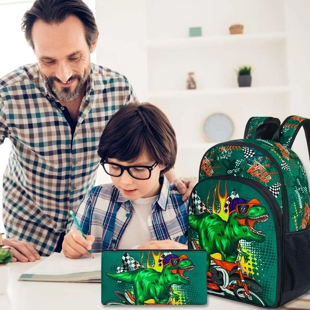 UFNDC 3PCS Dinosaur Backpack for Boys, Kids Preschool Bookbag with Lunch Box, 16”School Bag for Elementary Toddler
