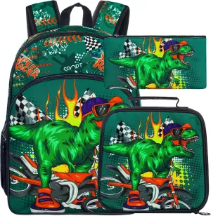 UFNDC 3PCS Dinosaur Backpack for Boys, Kids Preschool Bookbag with Lunch Box, 16”School Bag for Elementary Toddler
