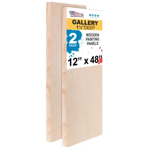 Unfinished Cradled Wood Panels for Painting, 2 Pack of 12x48 inch - Gallery Birch Wooden Canvas Boards 1-1/2" Deep - Mixed-Media Craft, Acrylic, Oil, Encaustic, Paint Pouring
