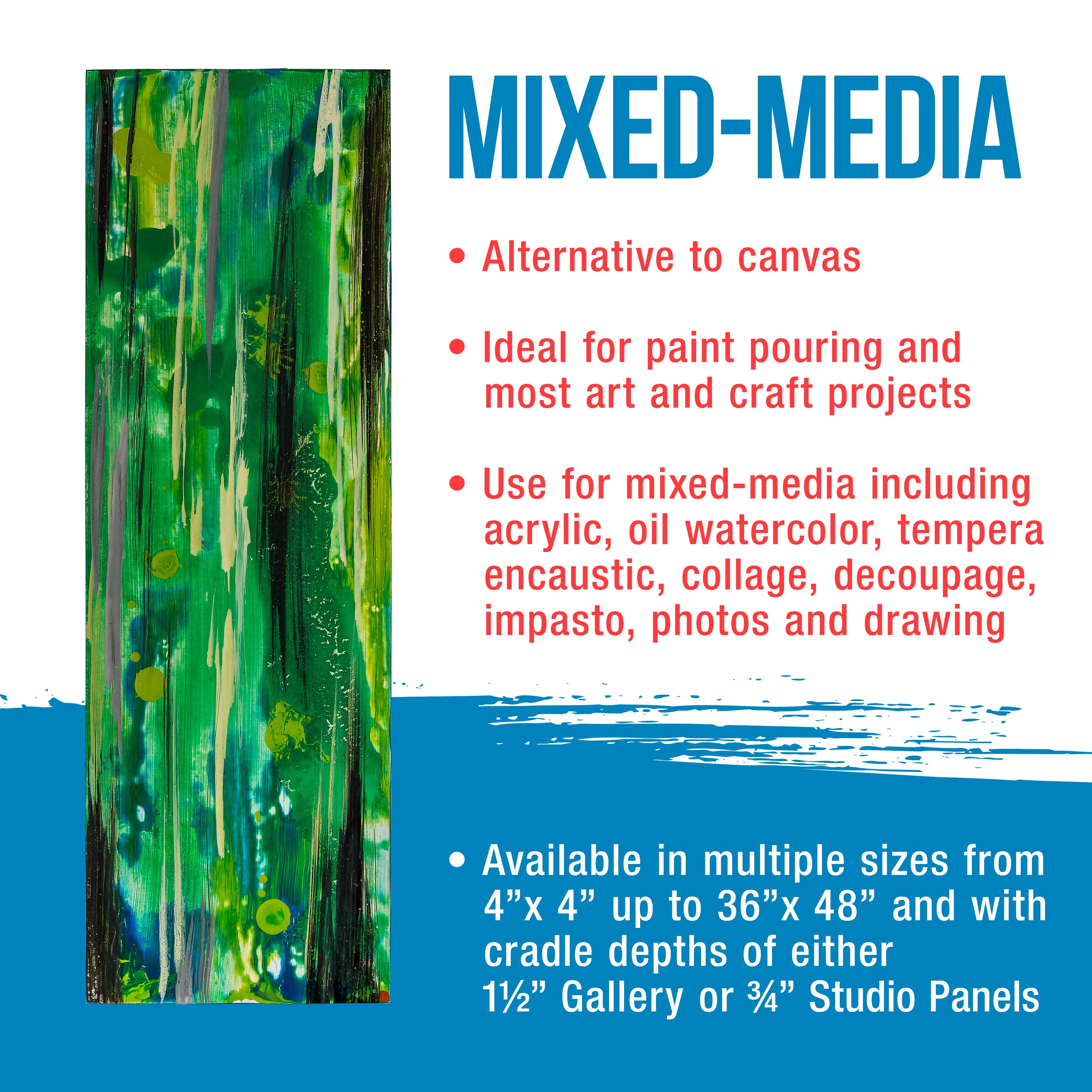 Unfinished Cradled Wood Panels for Painting, 2 Pack of 12x48 inch - Gallery Birch Wooden Canvas Boards 1-1/2" Deep - Mixed-Media Craft, Acrylic, Oil, Encaustic, Paint Pouring