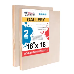 Unfinished Cradled Wood Panels for Painting, 2 Pack of 18x18 inch - Gallery Birch Wooden Canvas Boards 1-1/2" Deep - Mixed-Media Craft, Acrylic, Oil, Encaustic, Paint Pouring