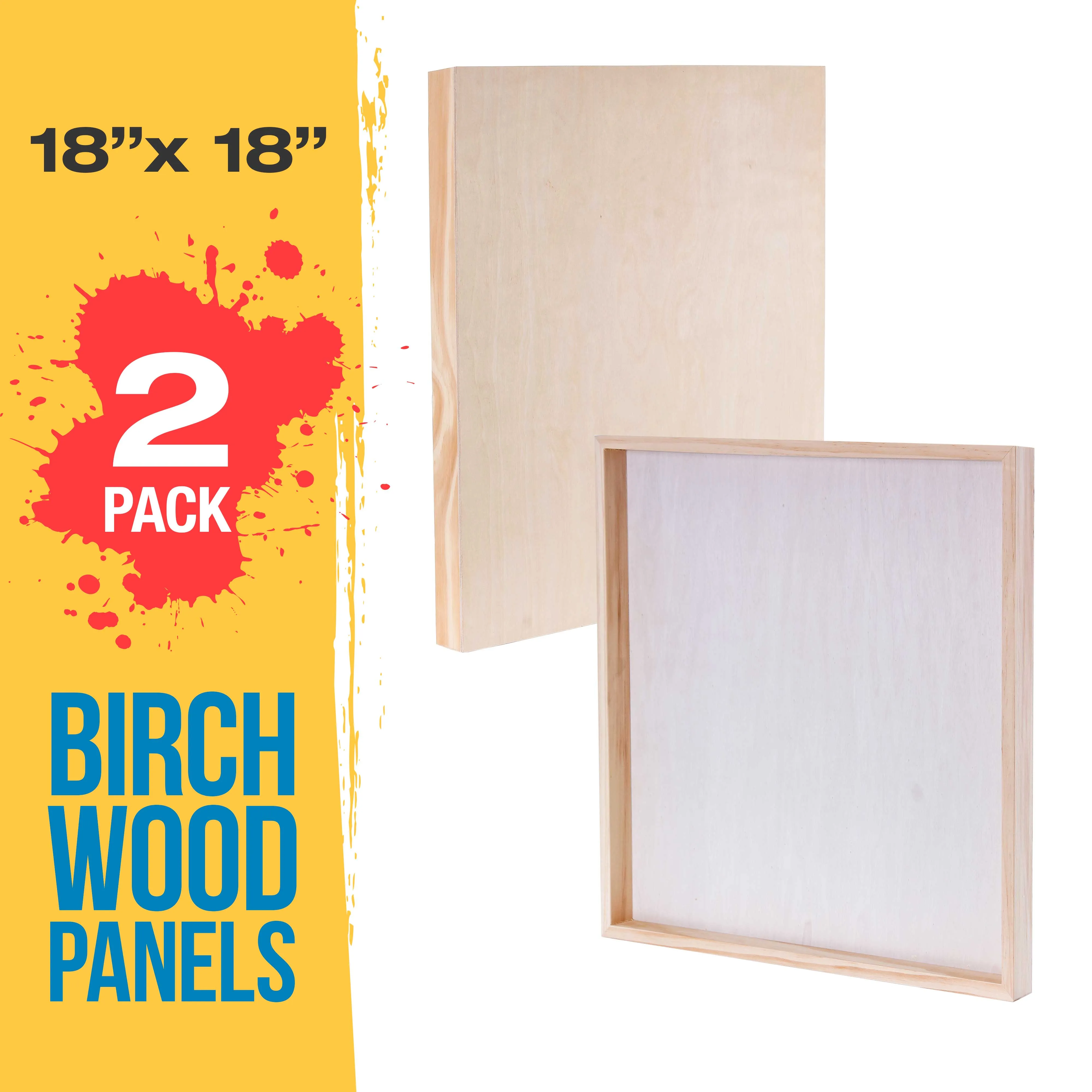 Unfinished Cradled Wood Panels for Painting, 2 Pack of 18x18 inch - Gallery Birch Wooden Canvas Boards 1-1/2" Deep - Mixed-Media Craft, Acrylic, Oil, Encaustic, Paint Pouring