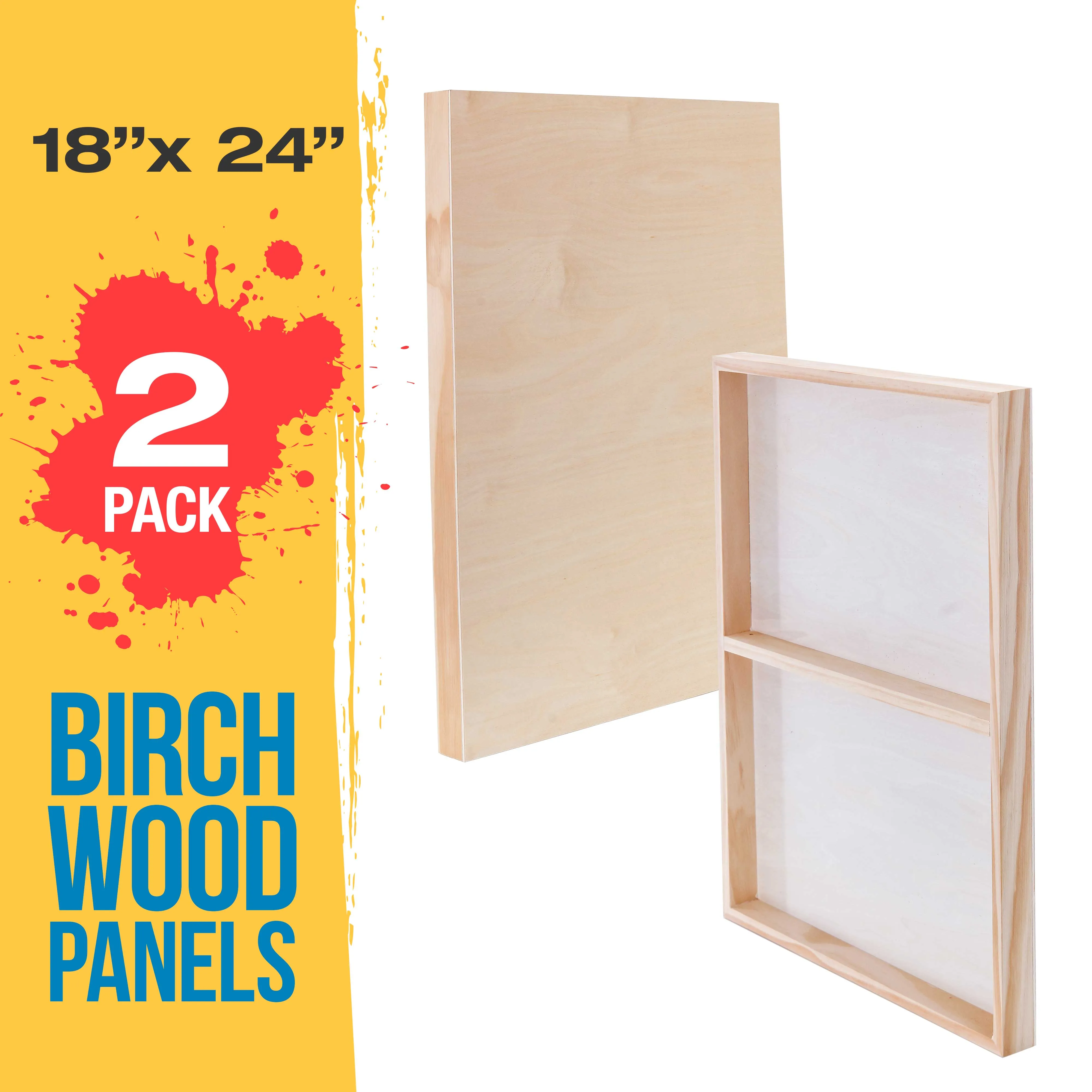 Unfinished Cradled Wood Panels for Painting, 2 Pack of 18x24 inch - Gallery Birch Wooden Canvas Boards 1-1/2" Deep - Mixed-Media Craft, Acrylic, Oil, Encaustic, Paint Pouring