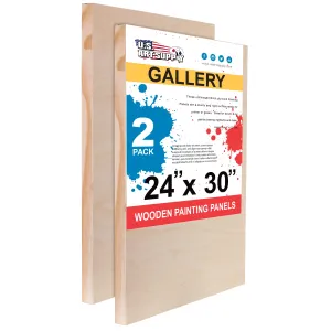 Unfinished Cradled Wood Panels for Painting, 2 Pack of 24x30 inch - Gallery Birch Wooden Canvas Boards 1-1/2" Deep - Mixed-Media Craft, Acrylic, Oil, Encaustic, Paint Pouring