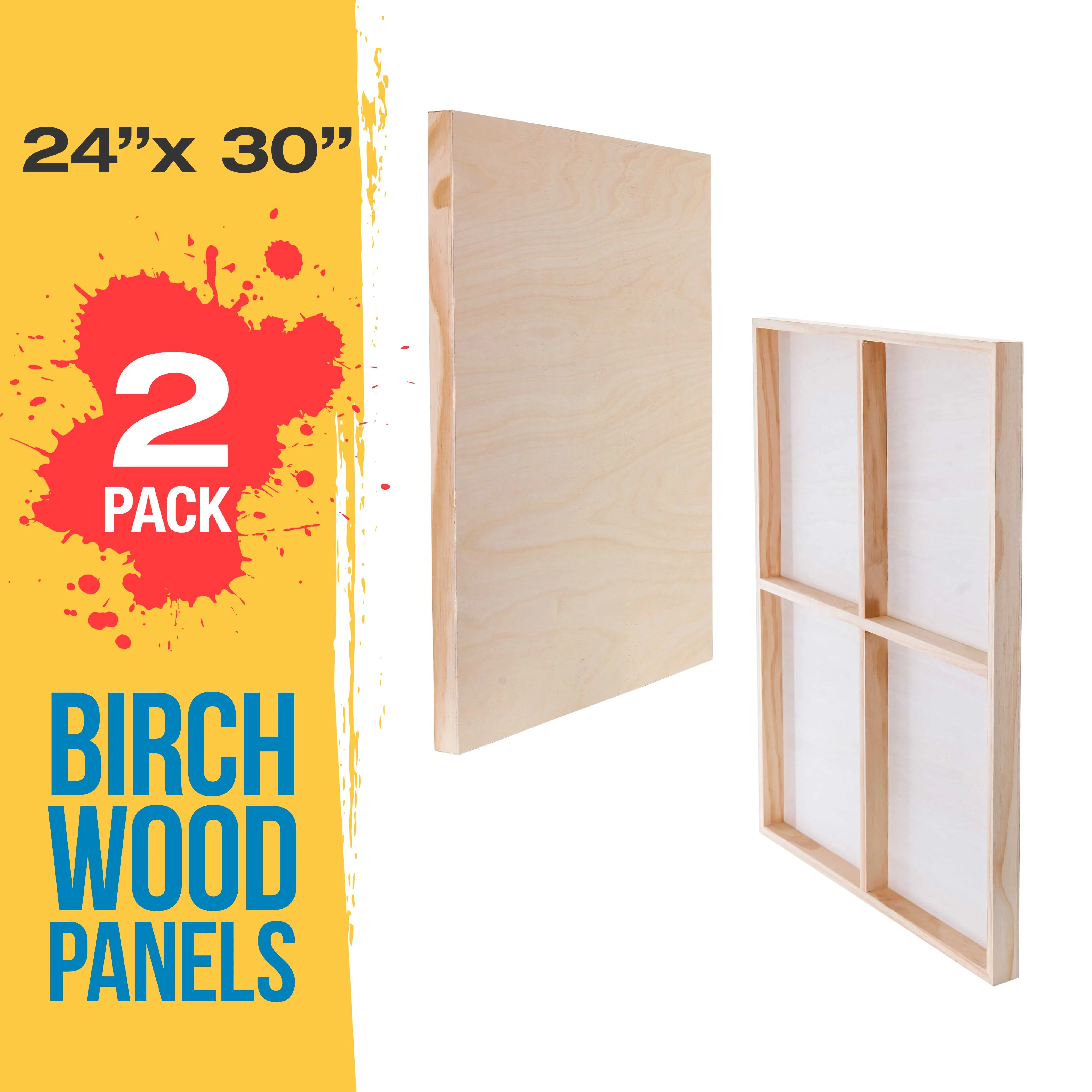 Unfinished Cradled Wood Panels for Painting, 2 Pack of 24x30 inch - Gallery Birch Wooden Canvas Boards 1-1/2" Deep - Mixed-Media Craft, Acrylic, Oil, Encaustic, Paint Pouring