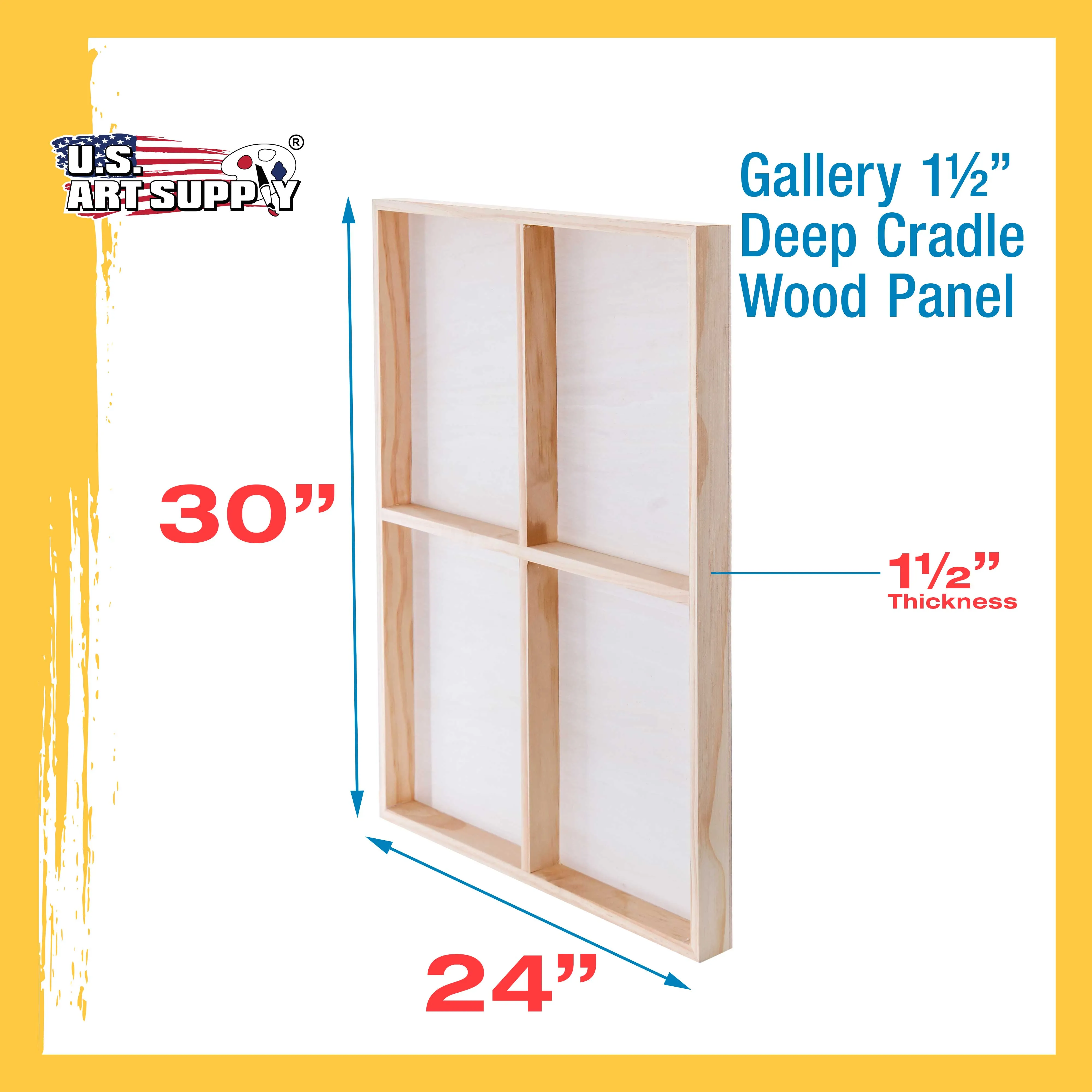 Unfinished Cradled Wood Panels for Painting, 2 Pack of 24x30 inch - Gallery Birch Wooden Canvas Boards 1-1/2" Deep - Mixed-Media Craft, Acrylic, Oil, Encaustic, Paint Pouring