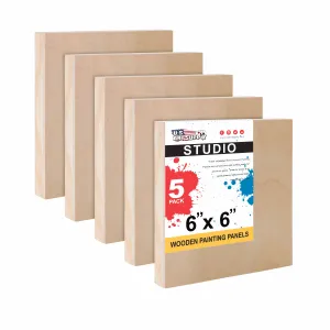 Unfinished Cradled Wood Panels for Painting, 5 Pack of 6x6 inch - Studio Birch Wooden Canvas Boards 3/4" Deep - Mixed-Media Craft, Acrylic, Oil, Encaustic, Paint Pouring Panel Board