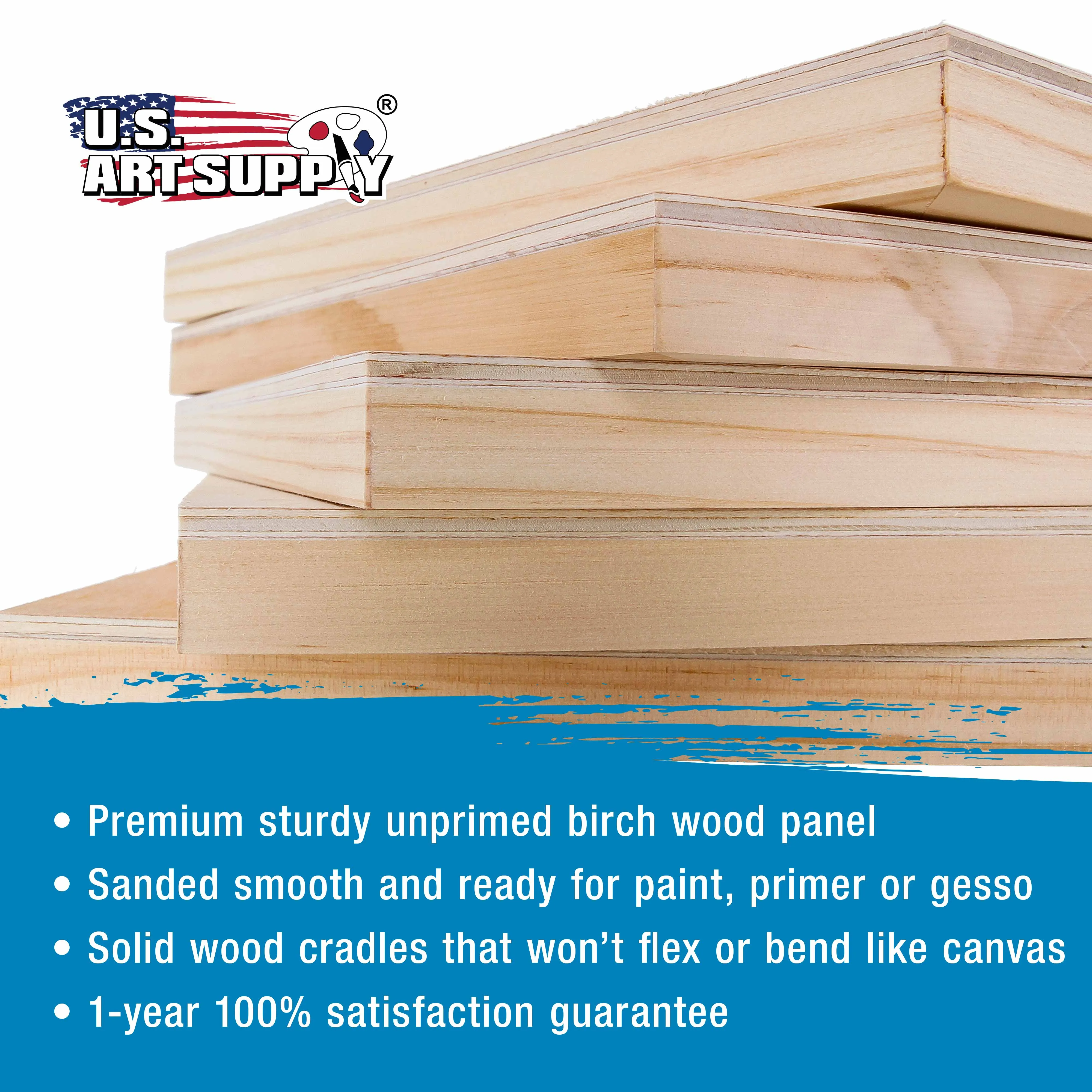 Unfinished Cradled Wood Panels for Painting, 5 Pack of 6x6 inch - Studio Birch Wooden Canvas Boards 3/4" Deep - Mixed-Media Craft, Acrylic, Oil, Encaustic, Paint Pouring Panel Board