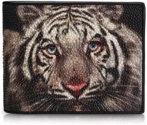 Unique Tiger Designer Genuine Real Stingray Skin Leather Male Small Clutch Purse Men's Short Trifold Wallet Man Card Holder Large capacity