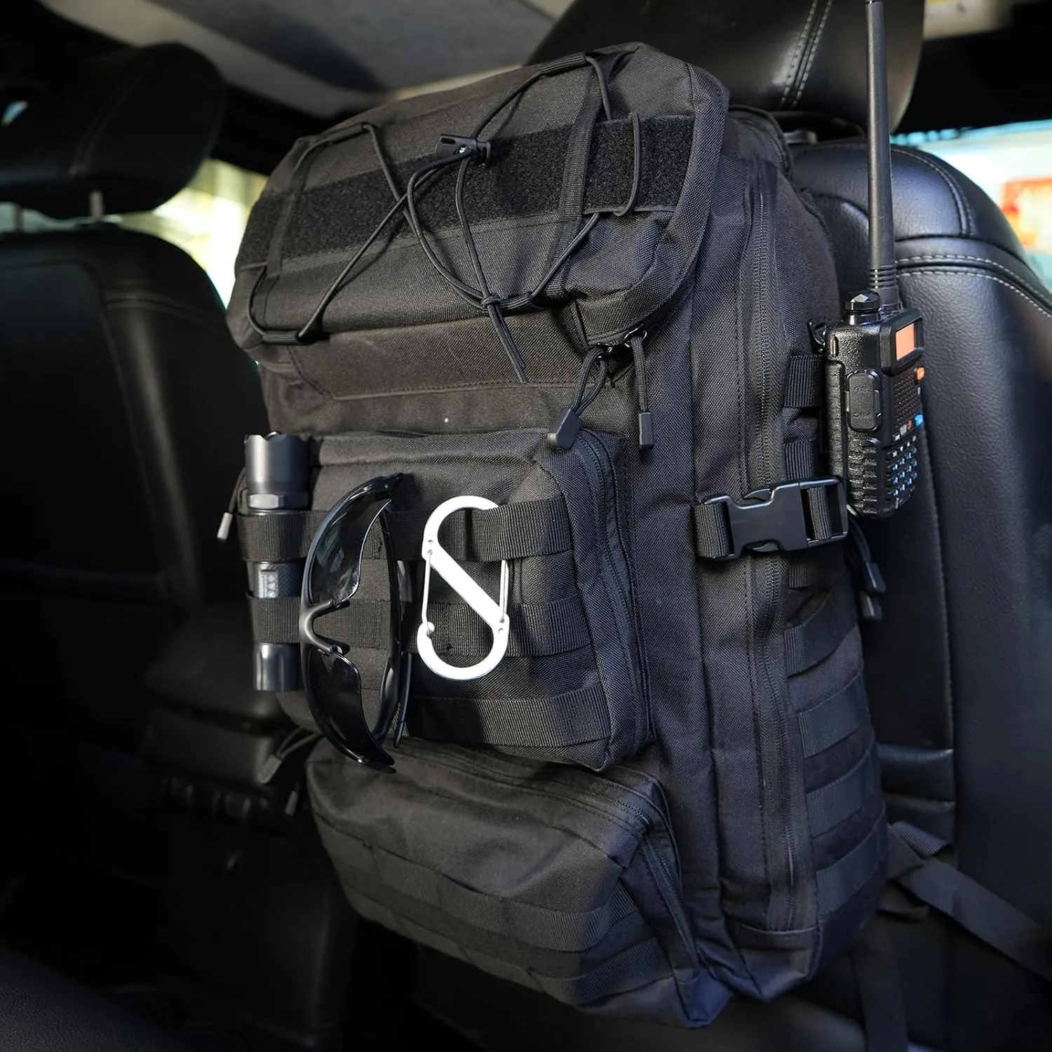 Universal Integrated Car Seat Tactical Back Bag for All Vehicles, Backpack and Seat Bag Combined Into One for Travel,Work,Camping,Hunting,Hiking,Sports