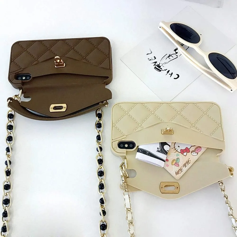 UnnFiko Wallet Case Compatible with iPhone XR, Pretty Luxury Bag Design, Purse Flip Card Pouch Cover Soft Silicone Handbag Case with Long Shoulder Strap (Khaki, iPhone XR)