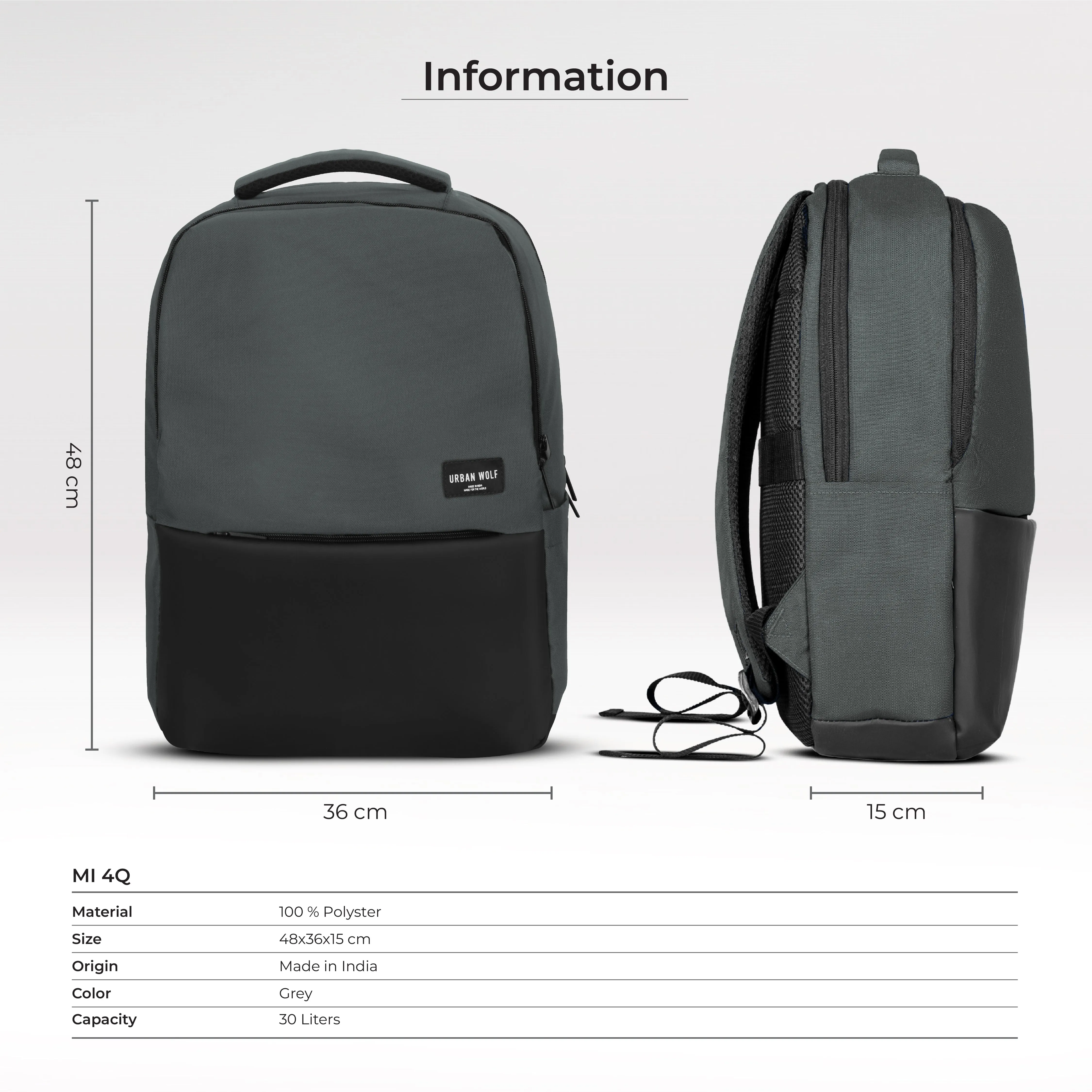 URBAN WOLF Business Casual 30L Dual Compartment Water Resistant Laptop Backpack (GREY)
