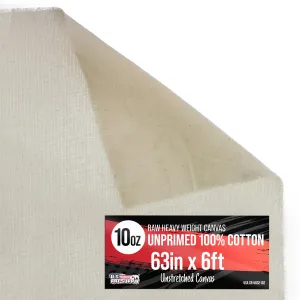 U.S. Art Supply 10-Ounce Unprimed 63" Wide x 2 Yards (6 Feet) Long Heavyweight Unstretched Canvas Roll - 100% Cotton - Oil & Acrylic Painting, Murals