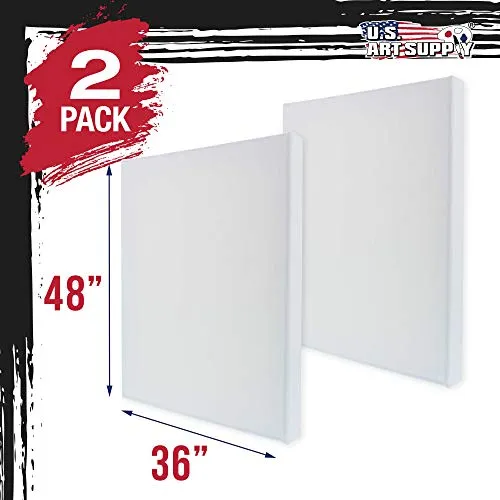 U.S. Art Supply 36 x 48 inch Gallery Depth 1-1/2" Profile Stretched Canvas, 2-Pack - 12-Ounce Acrylic Gesso Triple Primed, Professional Artist