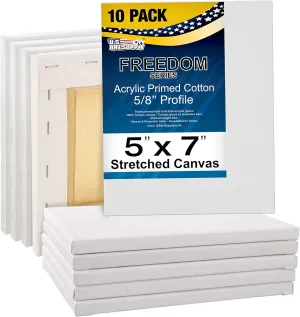 U.S. Art Supply 5x7 inch Stretched Canvas for Painting Super Value 10-Pack - Triple Primed Professional Artist Quality White Blank 5/8" Profile, 100% Cotton, Heavy-Weight Gesso - Acrylic Pouring, Oil