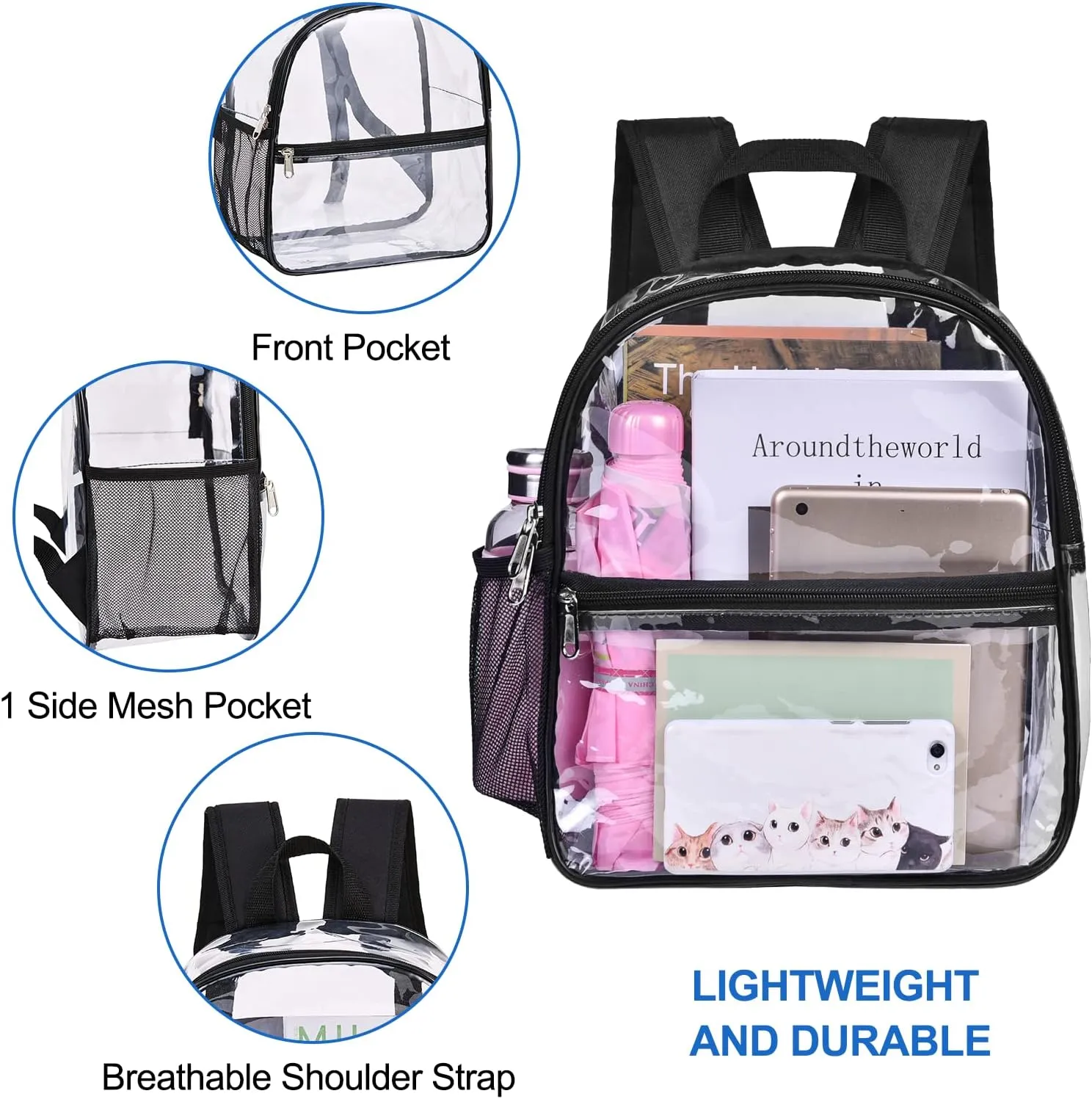 USPECLARE Clear Backpack for Stadium Approved 12×6×12, Water proof Clear Bag for Stadium Events and Concert Work Sport Event